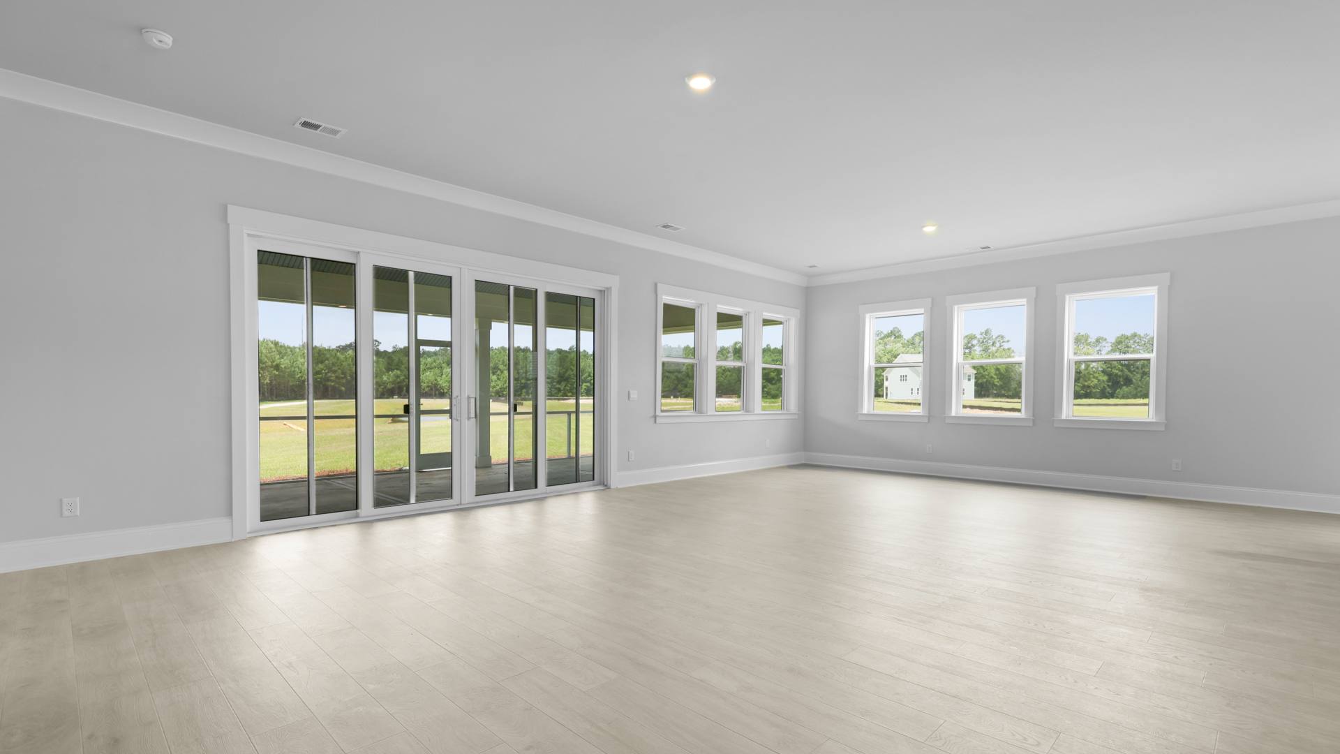 Large living room with wall of windows