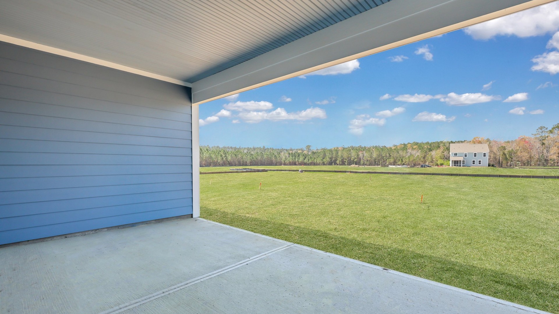The covered patio on the Trivecta floorplan.
