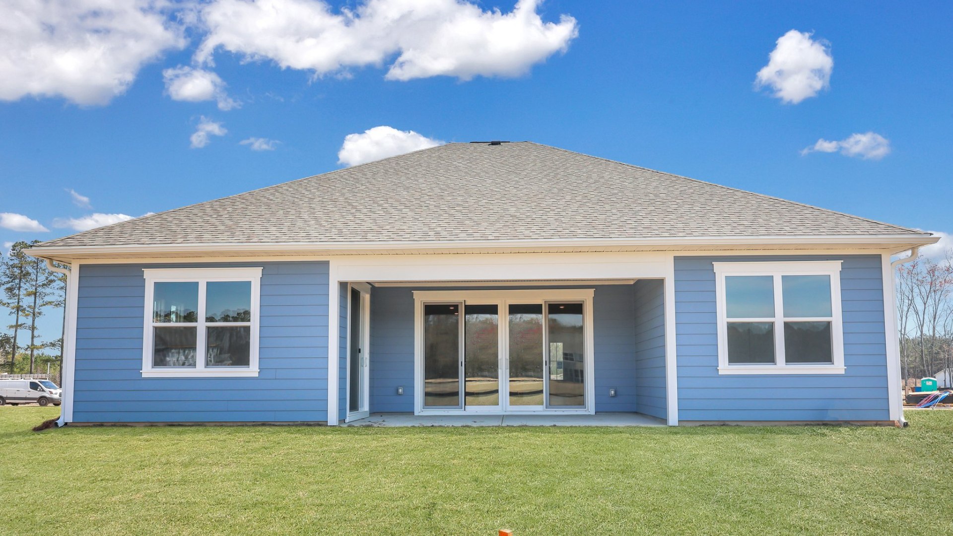 The covered patio on the rear of the Trivecta floorplan.