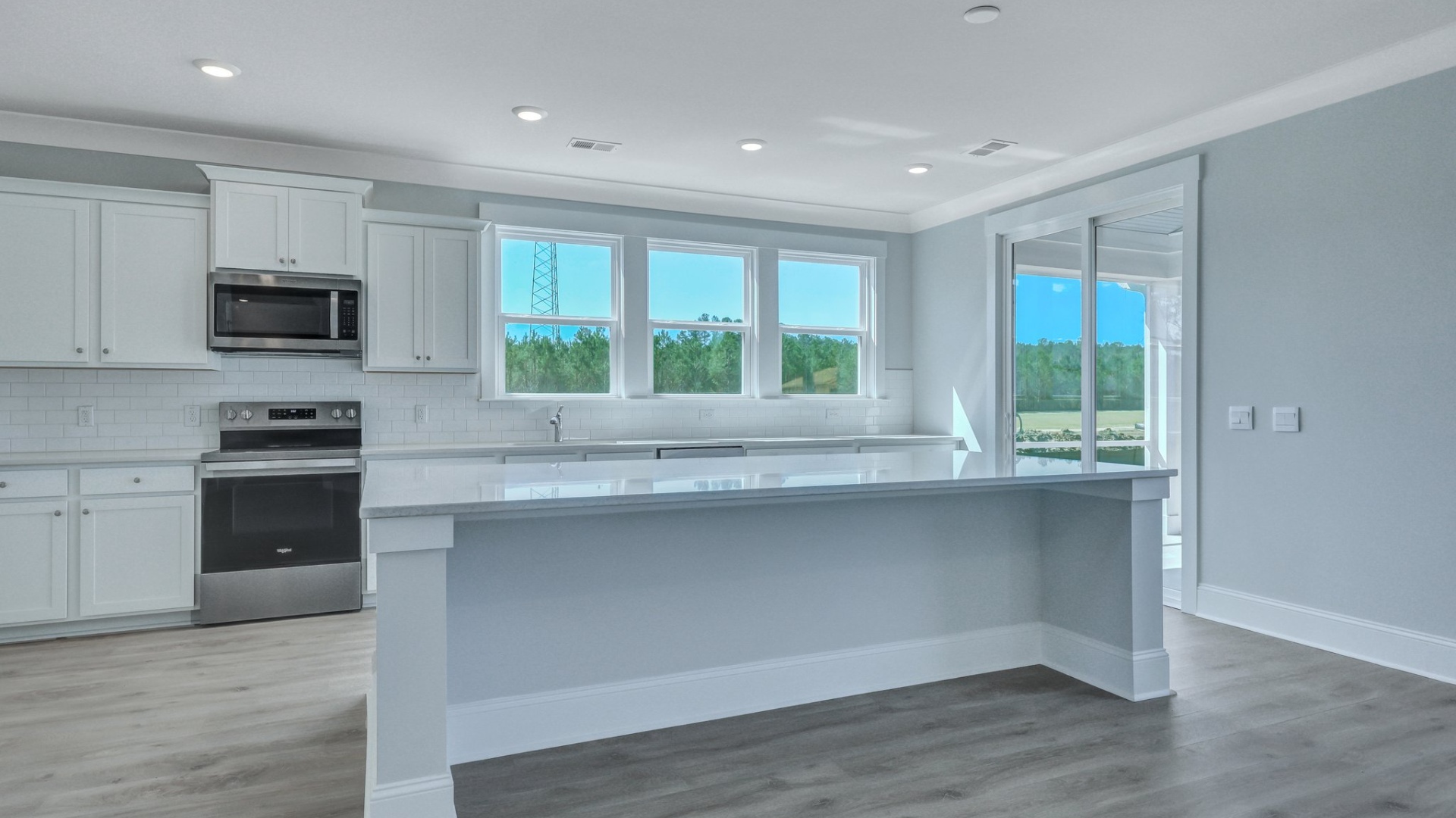 Large kitchen with window wall