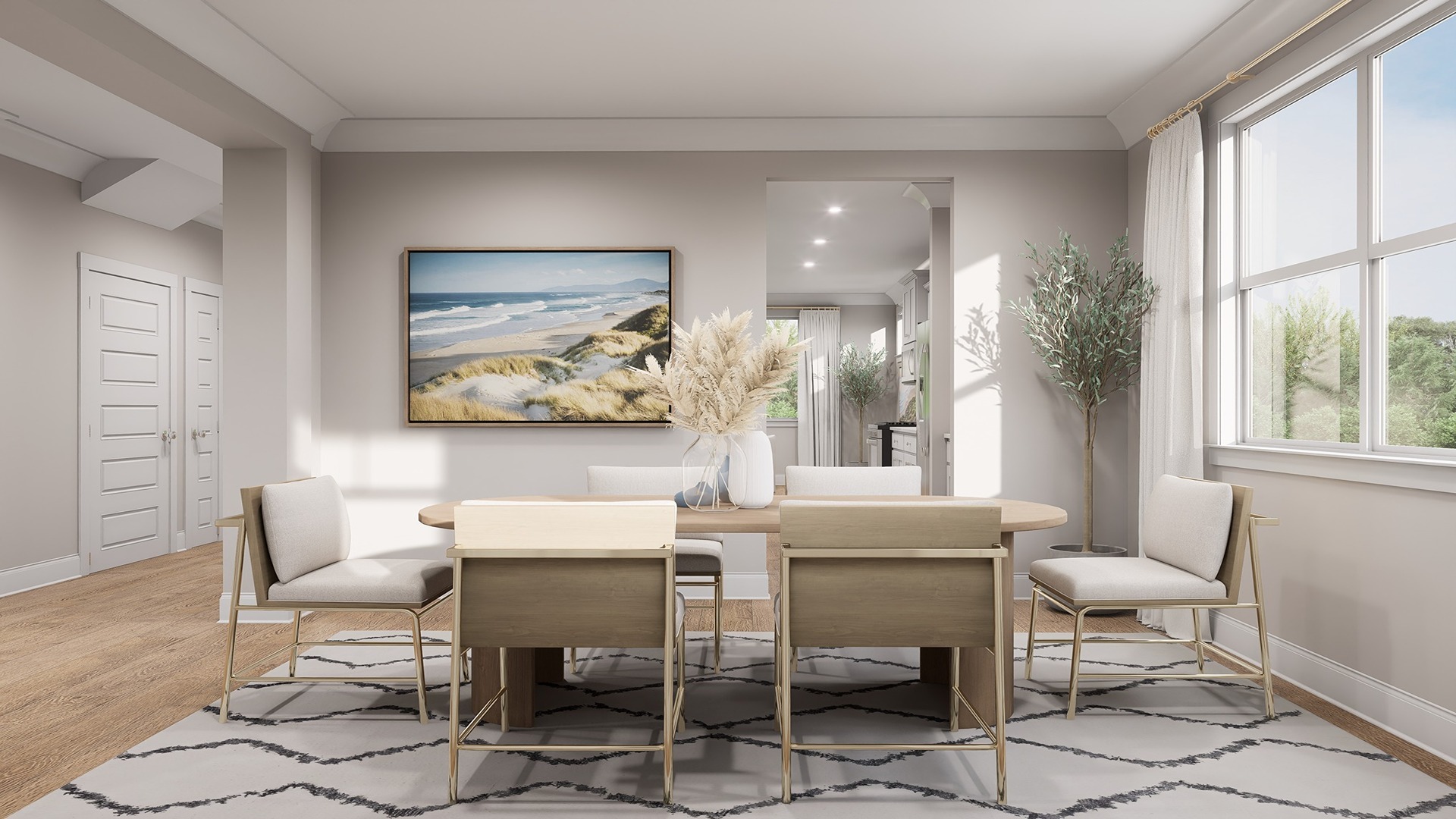 Naturally lit and spacious dining room.