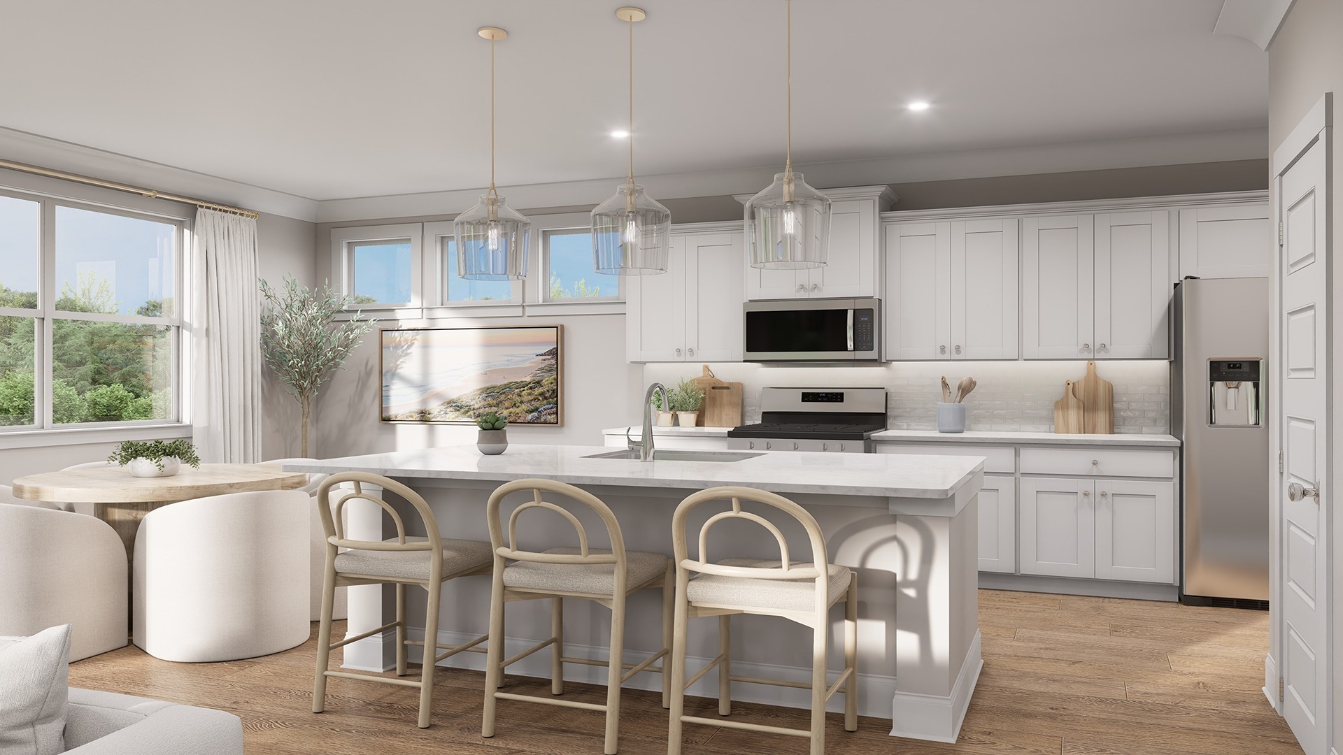 Spacious and bright kitchen.