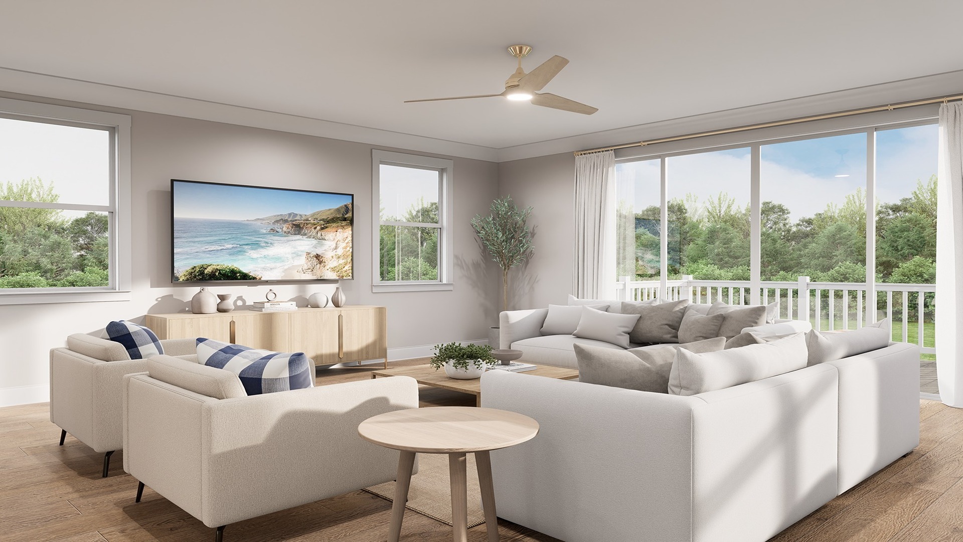 Beautiful naturally lit living room of the Barlow floorplan.