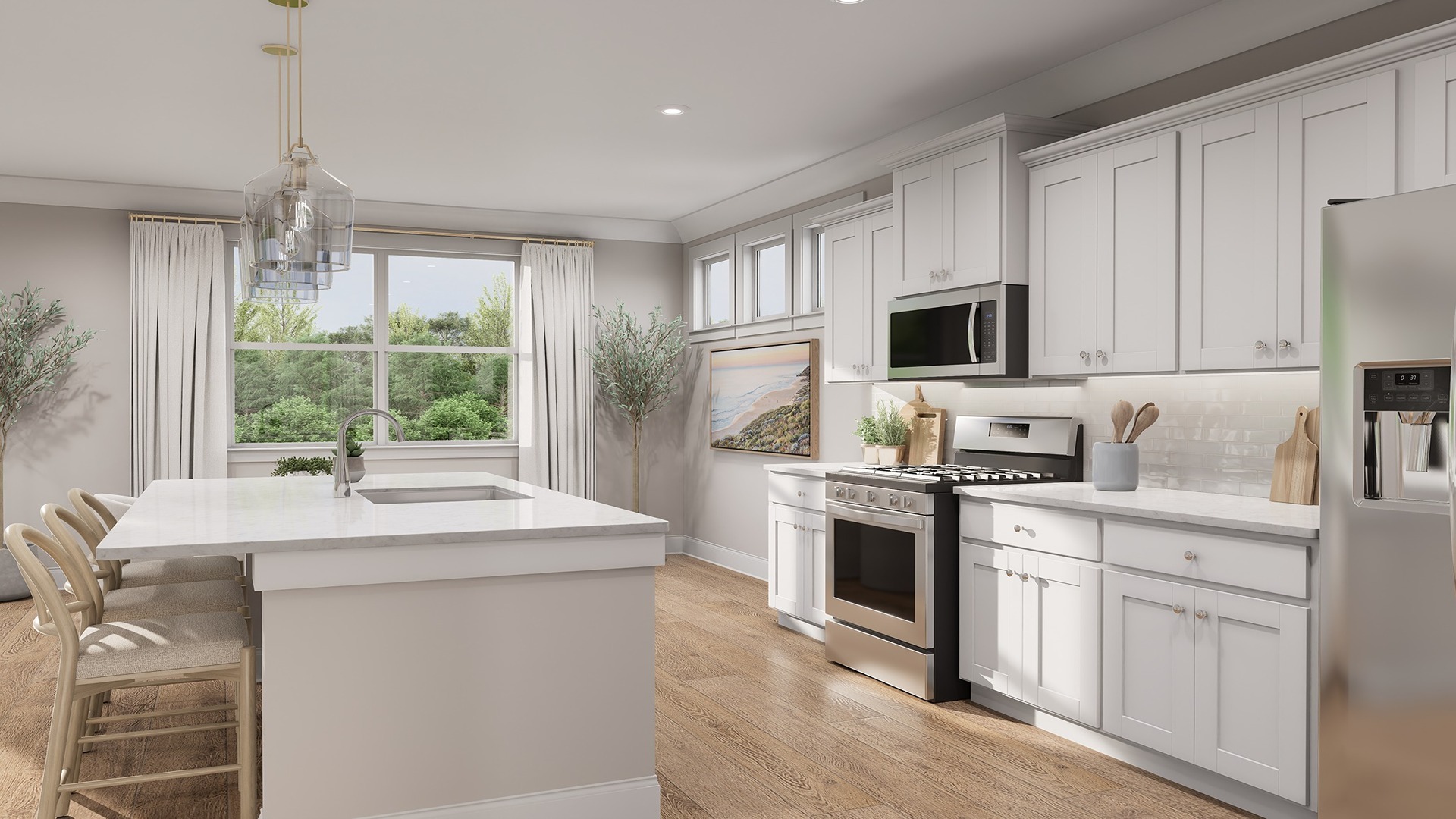 Spacious and bright kitchen.