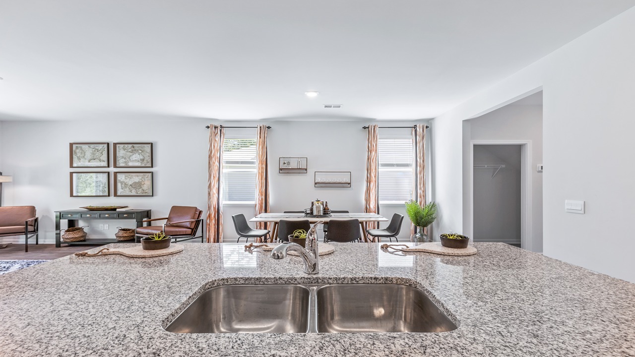 kitchen island overlooking living area