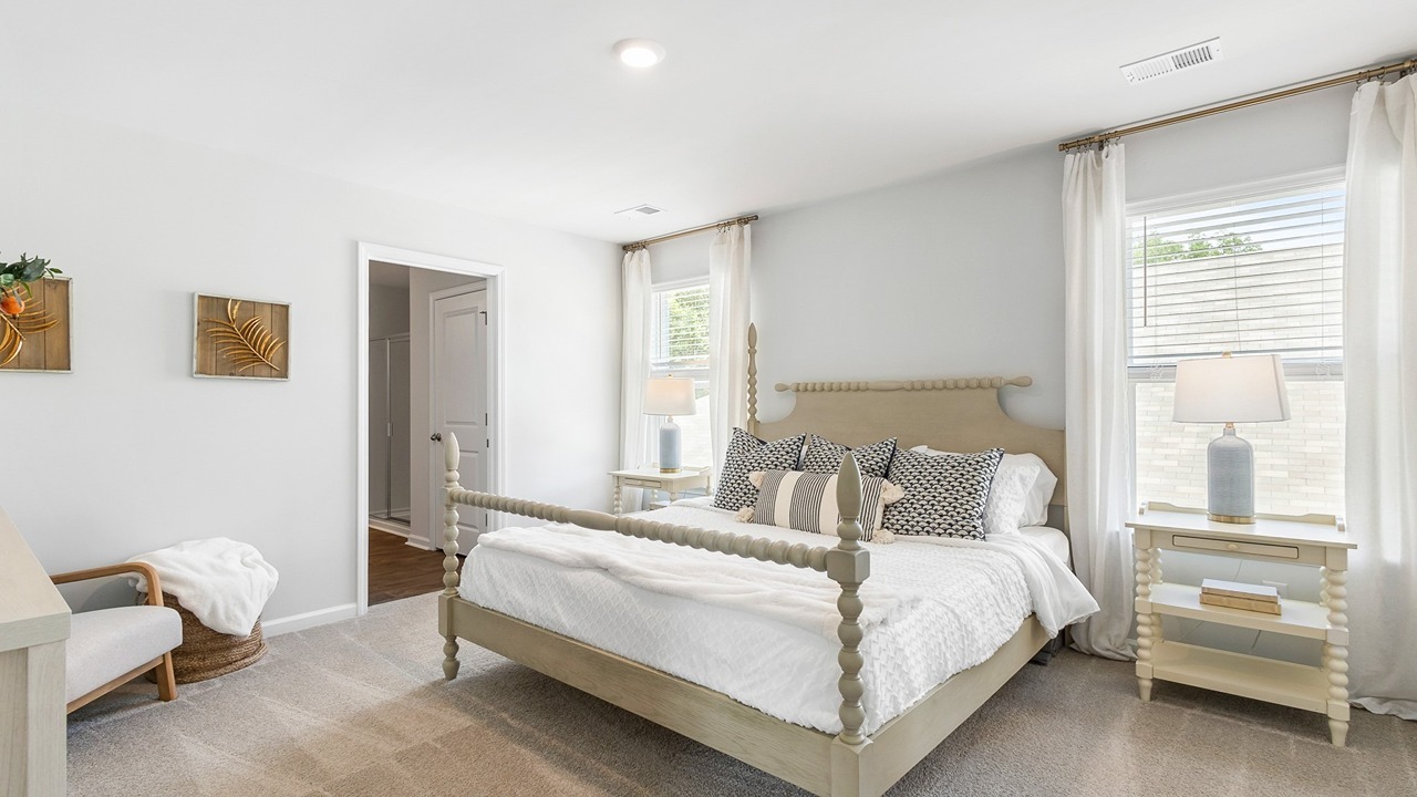Large primary bedroom in a new home in North Charleston, SC