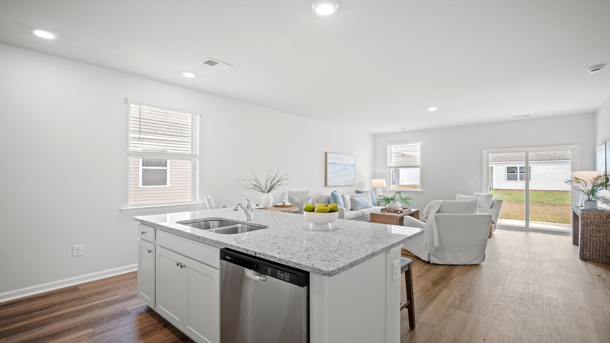 Kitchen island overlooking the lving area q