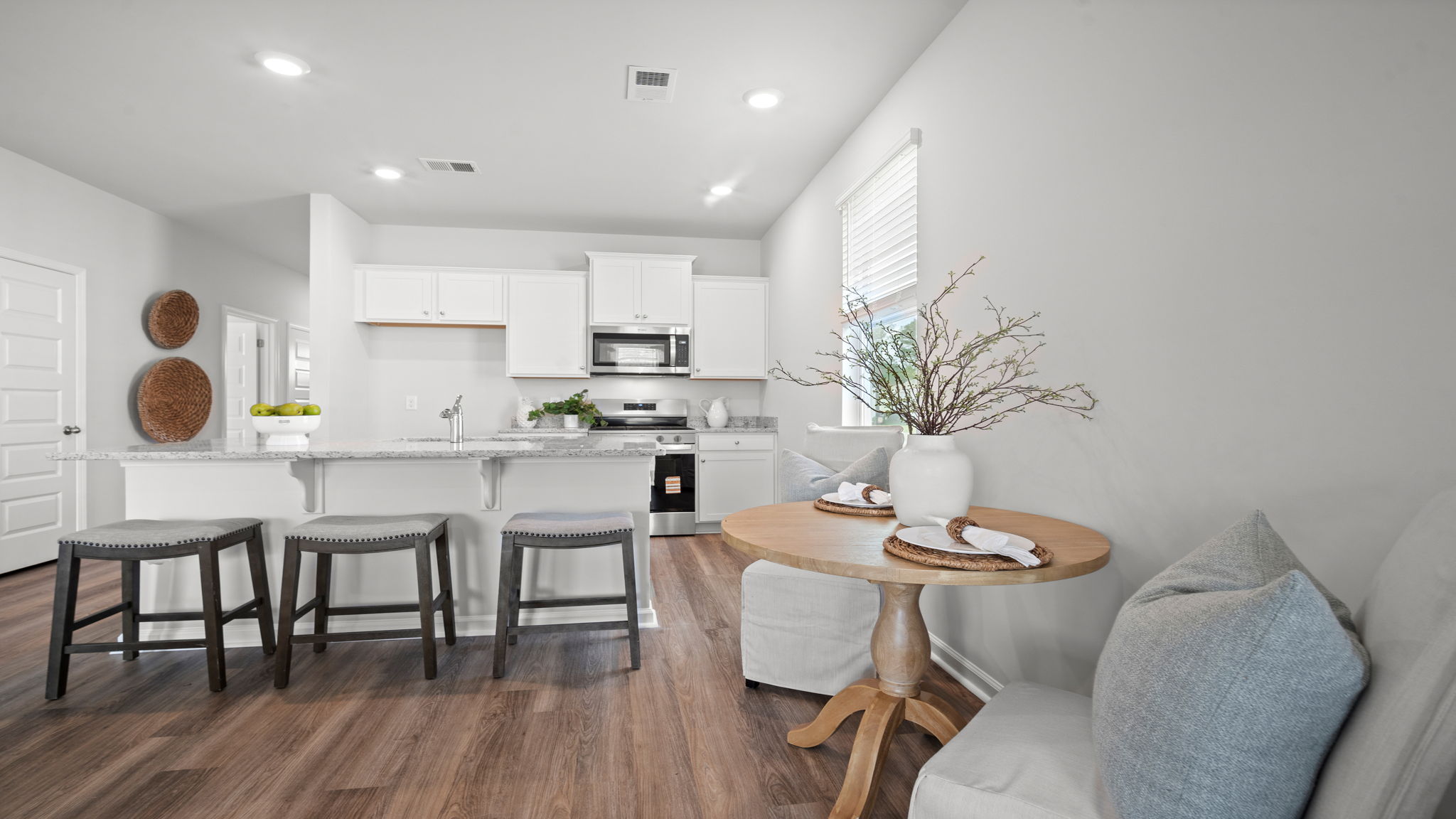 Kitchen and dining area with seating