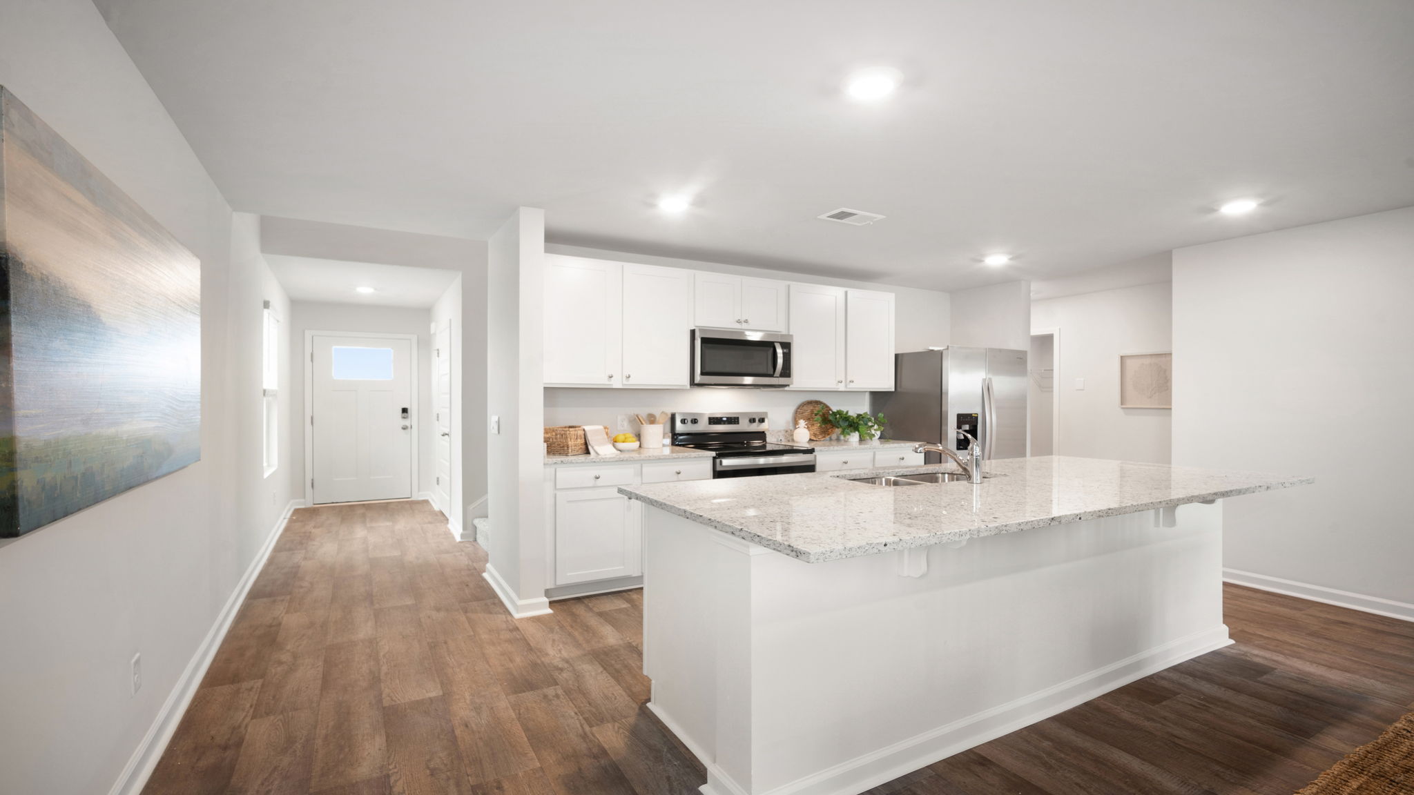 Kitchen island overlooking the living area