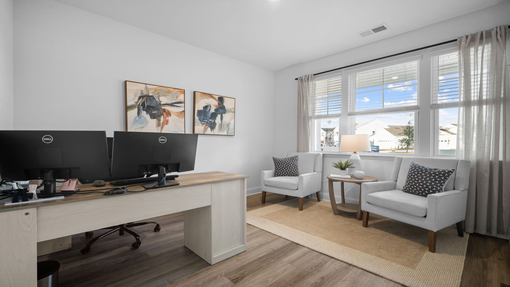 Guest bedroom decorated as an office