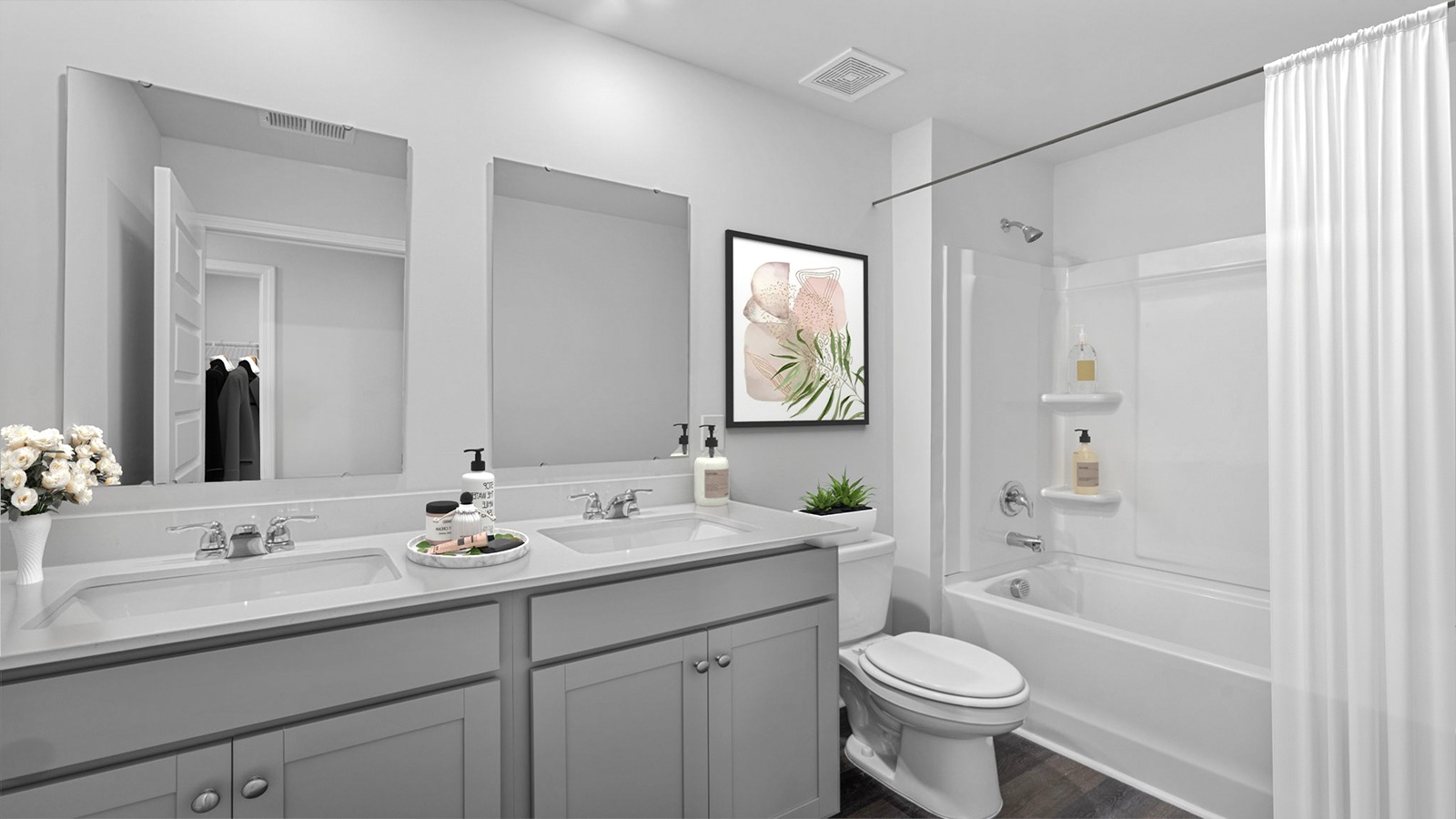 Guest bathroom with double vanities