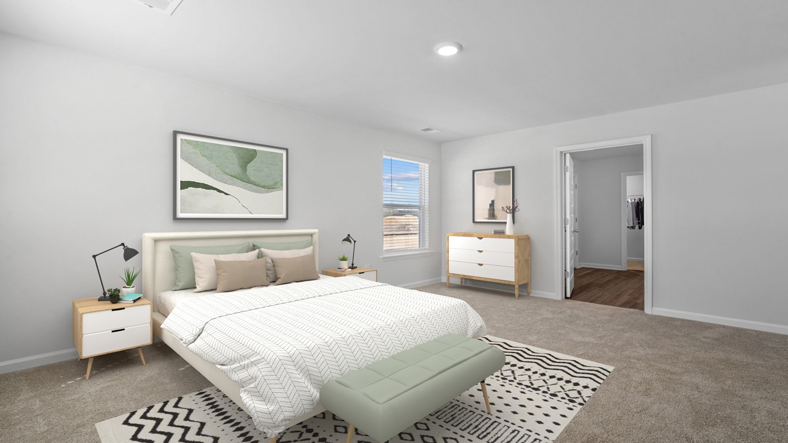 Primary bedroom view form inside the room