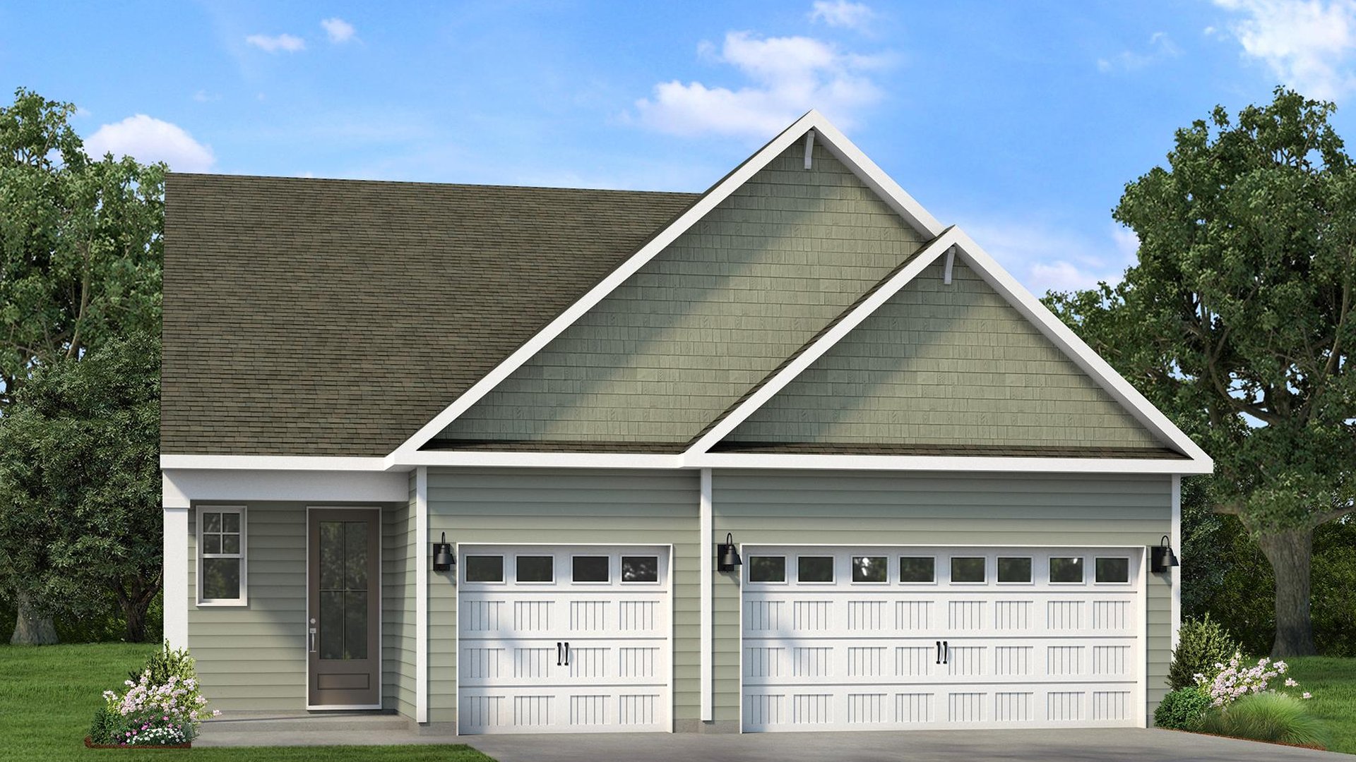 Lily B 2-Story floor plan with an attached two-car garage, covered front porch, and attractive curb appeal at The Sanctuary at East Argent in Ridgeland, SC.