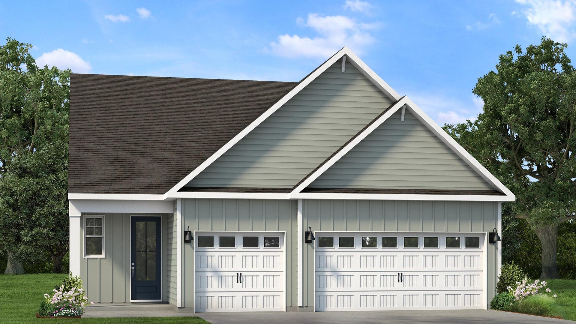 Lily D 2-Story floor plan showcasing a welcoming front entrance, spacious garage, and coastal-inspired exterior design at The Sanctuary at East Argent in Ridgeland, SC.