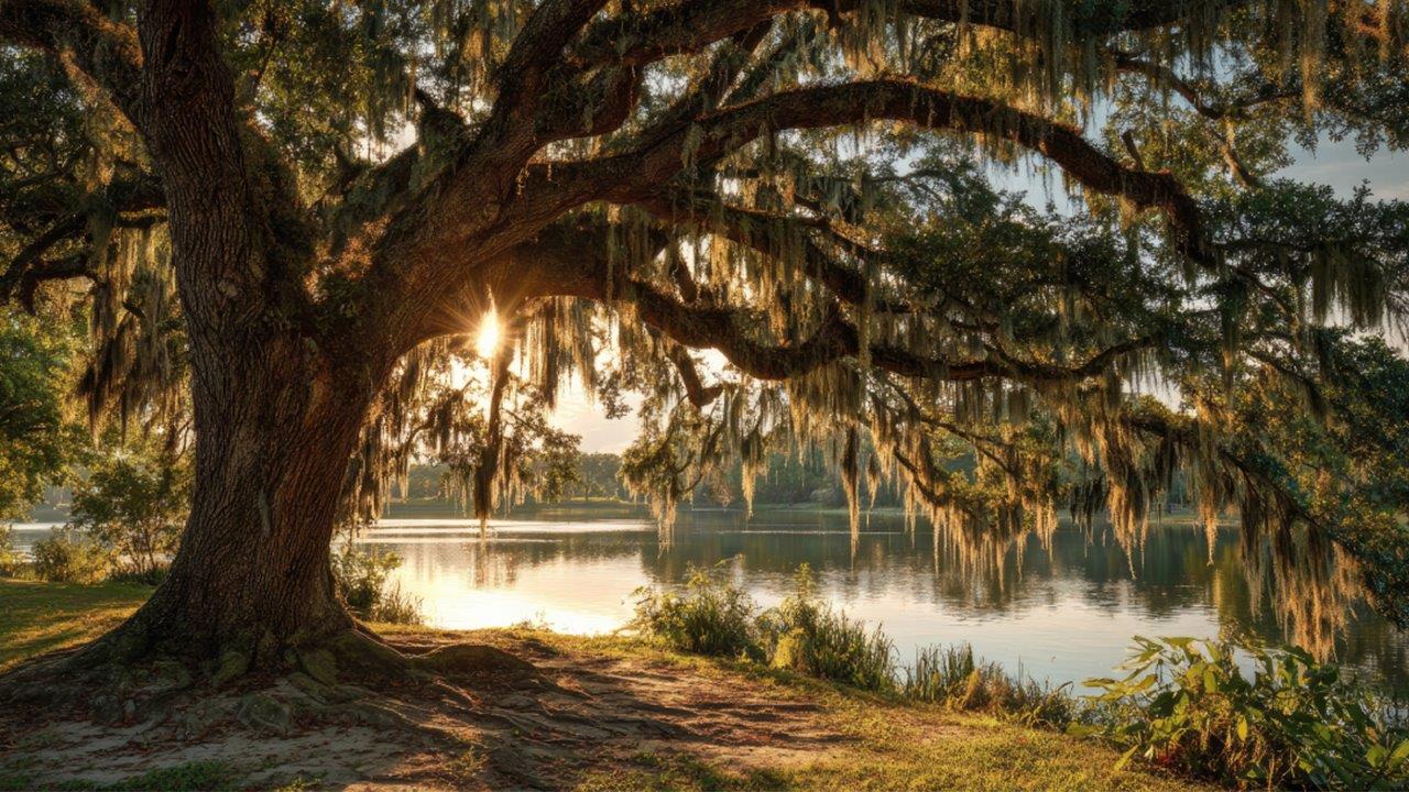 oak tree at sunset