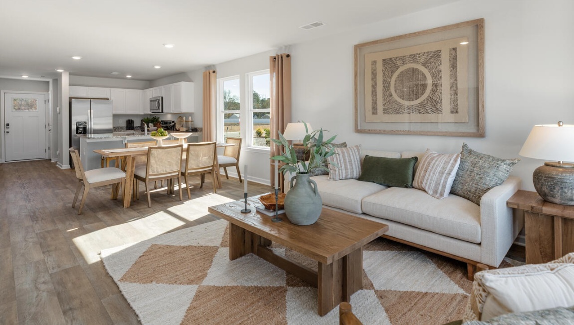 living area to kitchen