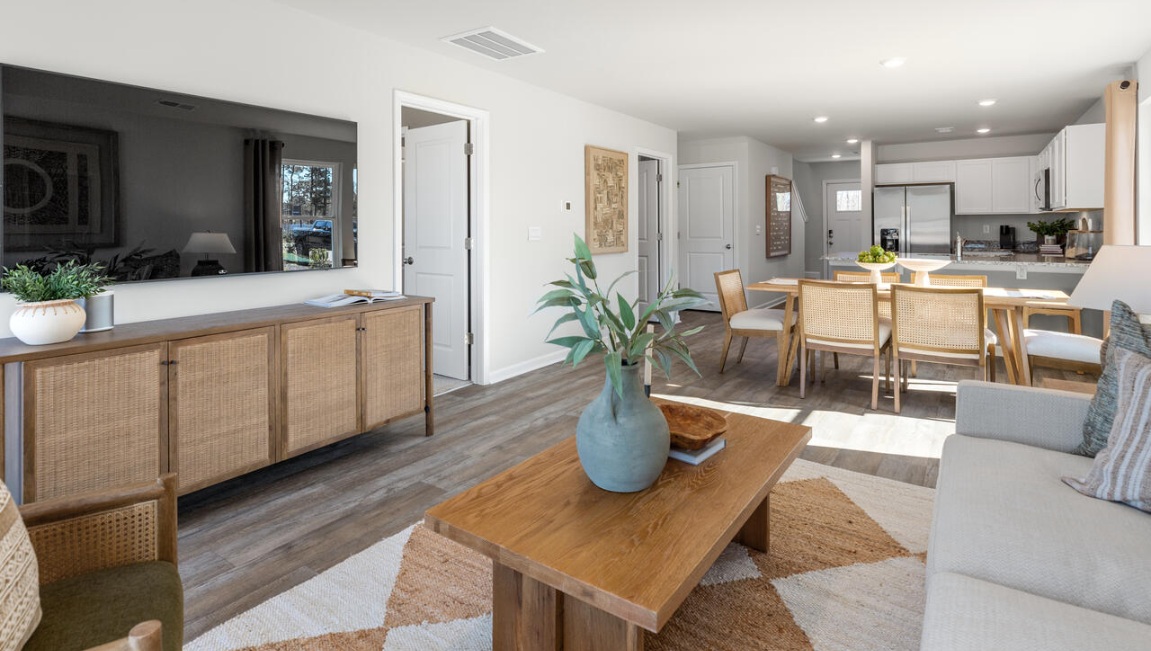 living area to kitchen