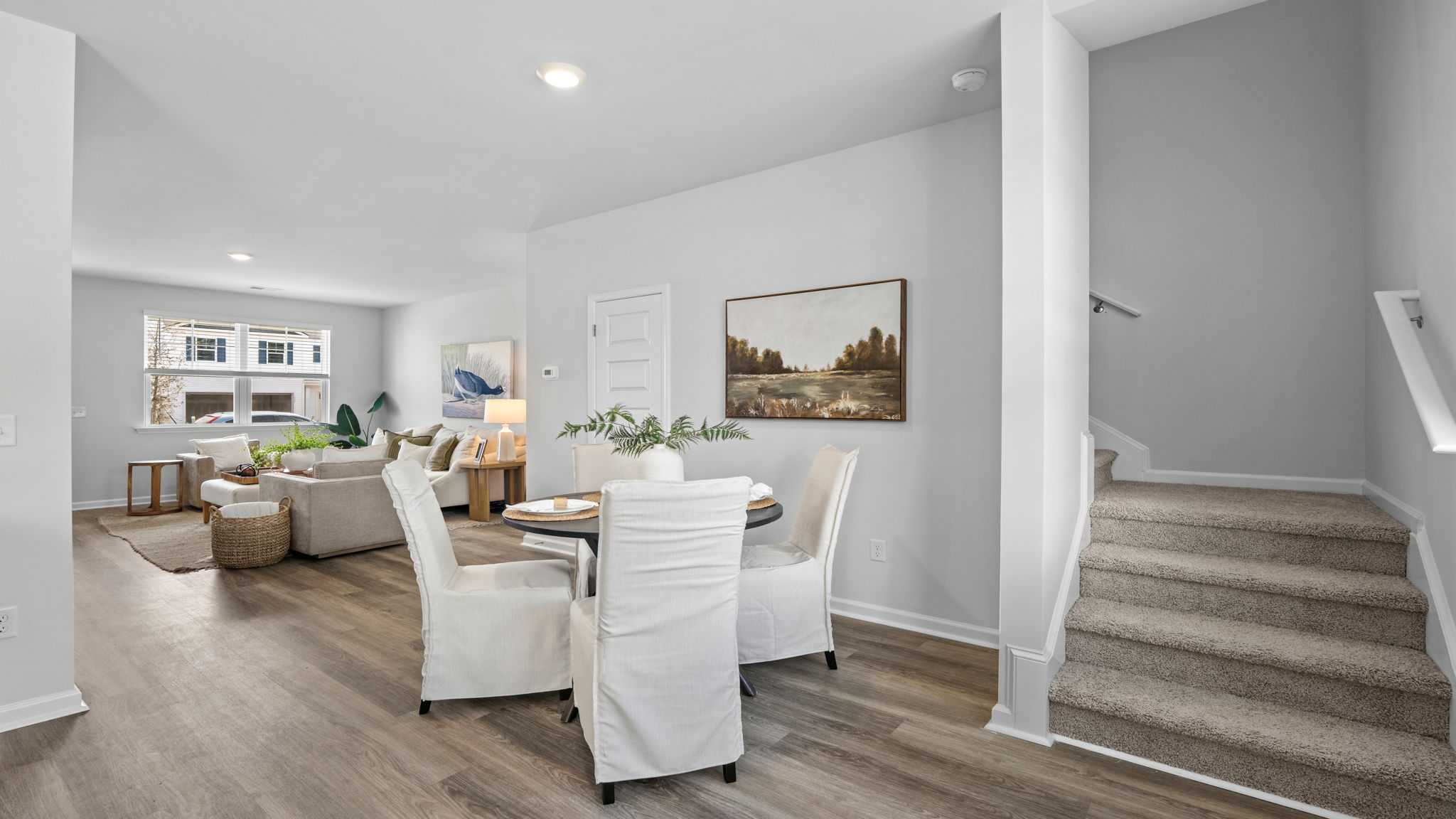 Open kitchen and dining area with center island