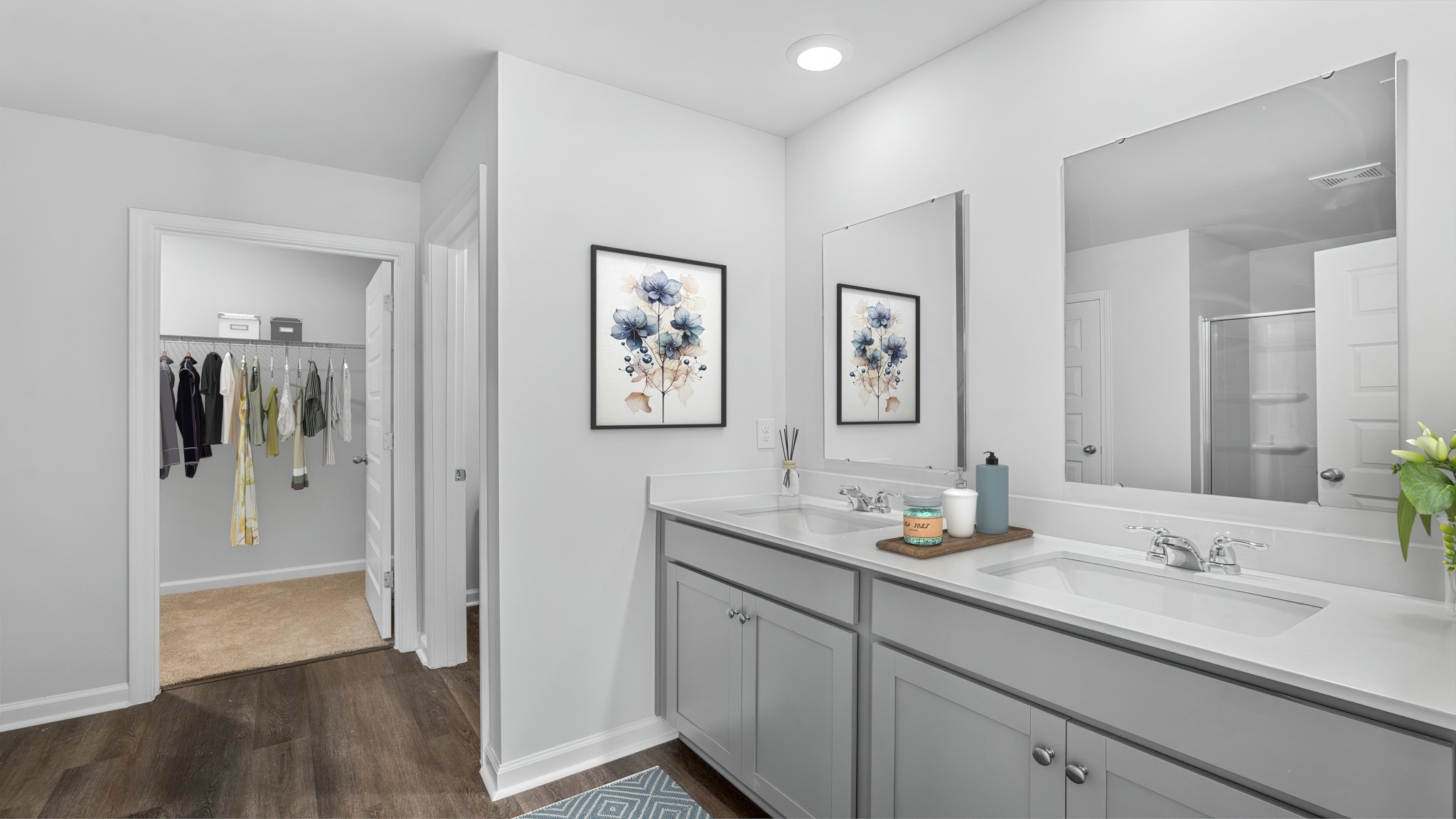 Primary bathroom with double vanities