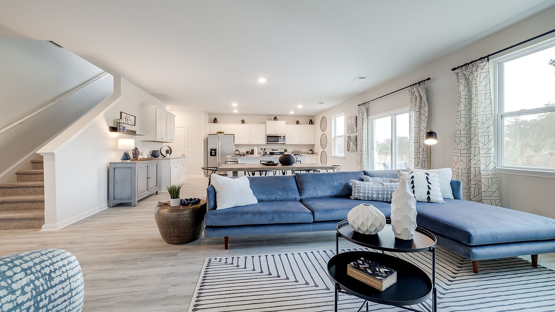 living room to kitchen to stairs