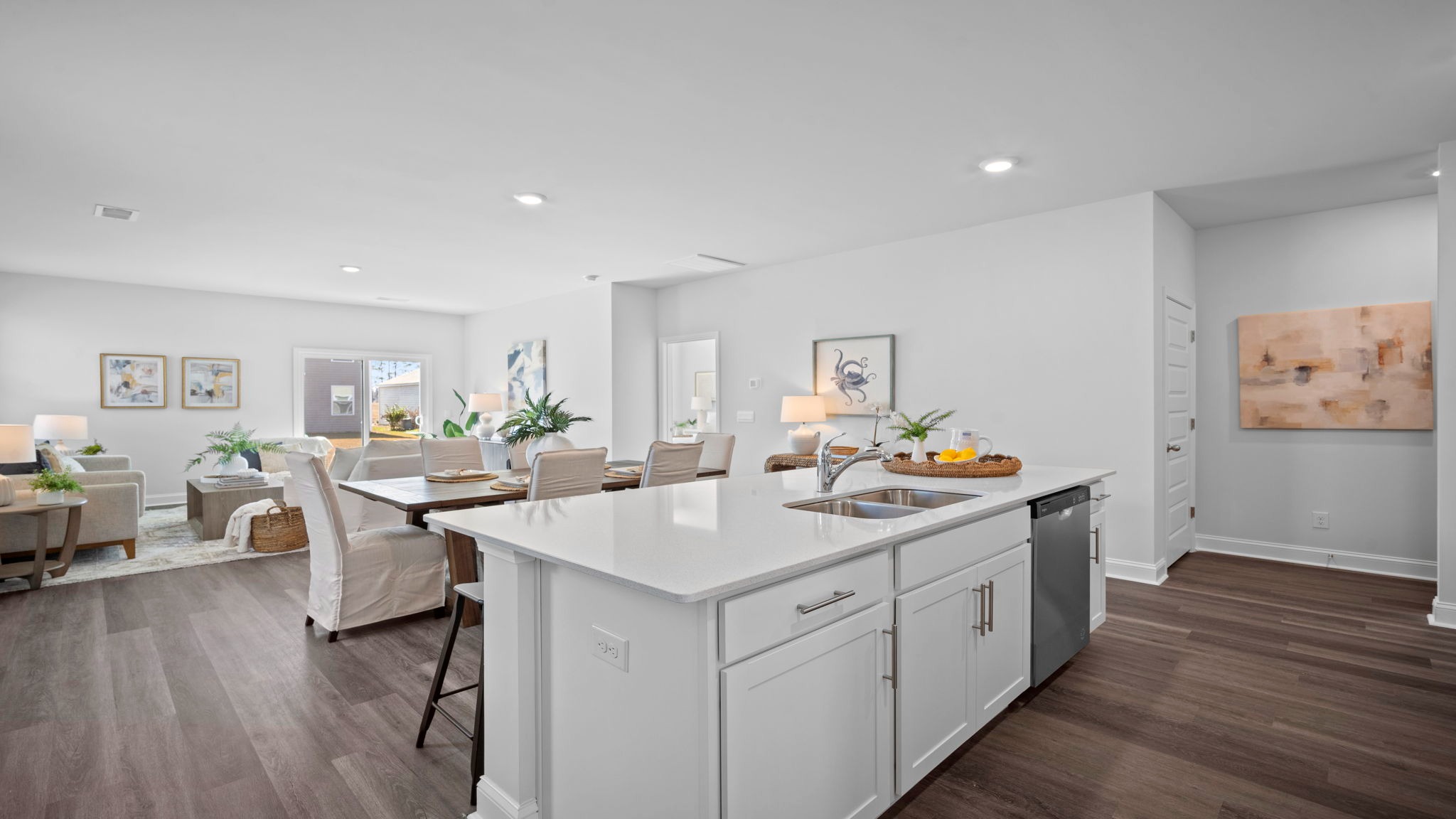 Kitchen island view looking out to the living area