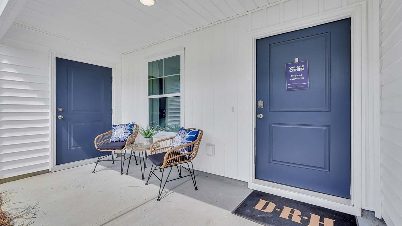 Covered front porch with seating