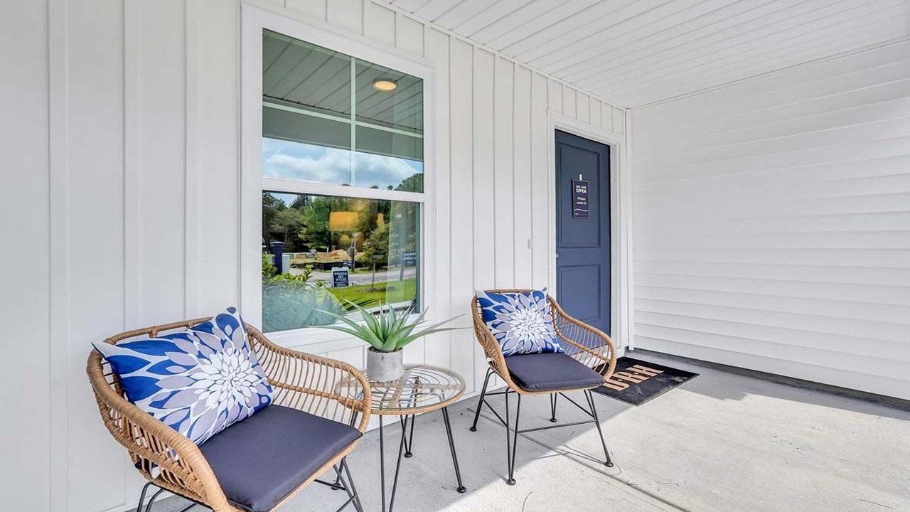 Covered front porch with seating