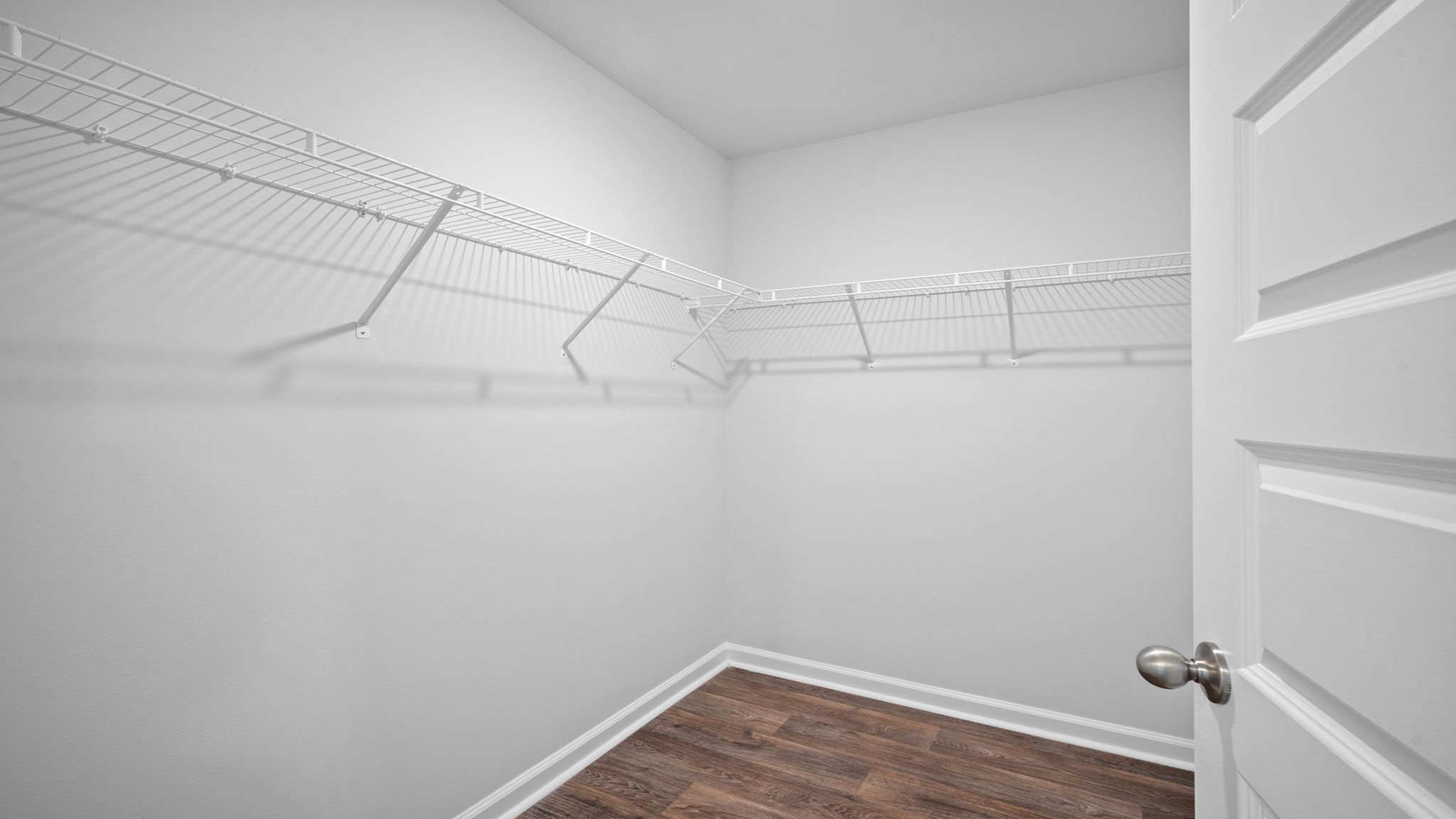 Spacious walk-in closet in the Lewis floor plan at Rice Hope by D.R. Horton featuring abundant storage space, organized shelving opportunities, and convenient access from the private primary suite.