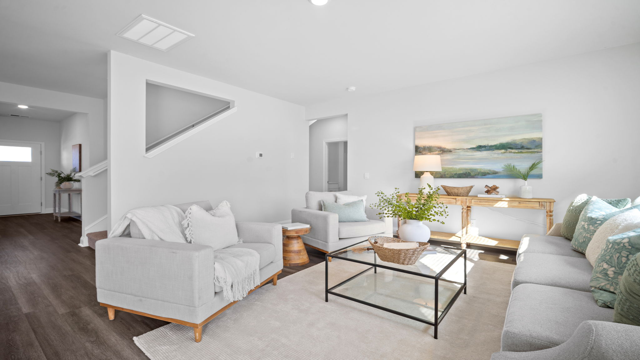 Living room of home with a couch and table