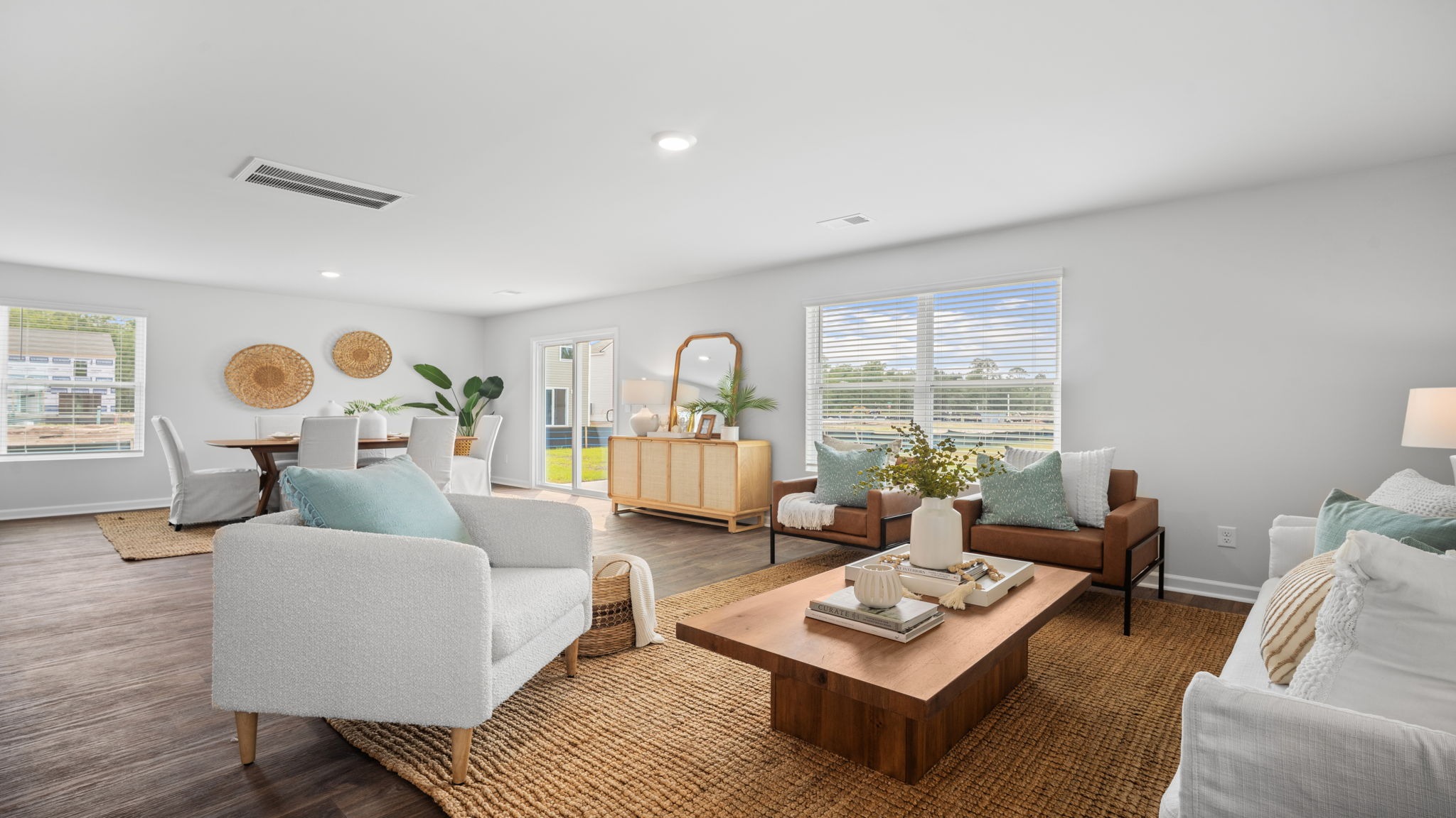 Open floor plan of the living, kitchen, and dining area. and dining area.