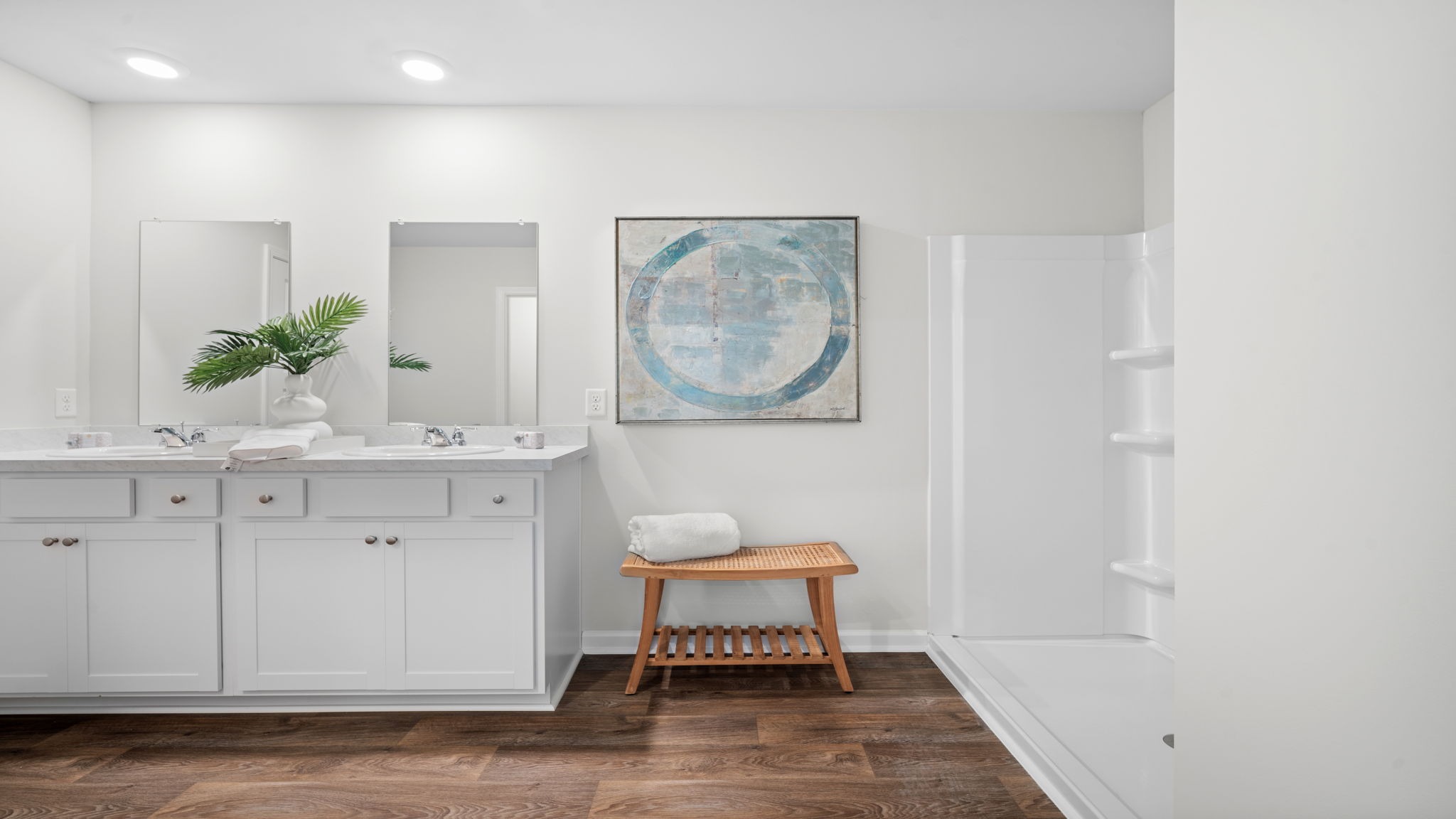 Primary bathroom with double vanities