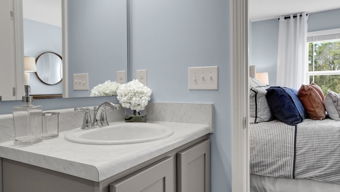 "Owner's bath in the Macon home showcasing a spacious layout, contemporary design, and a relaxing atmosphere."