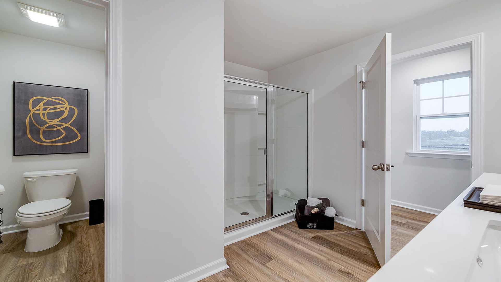 Open concept bathroom with plenty of space
