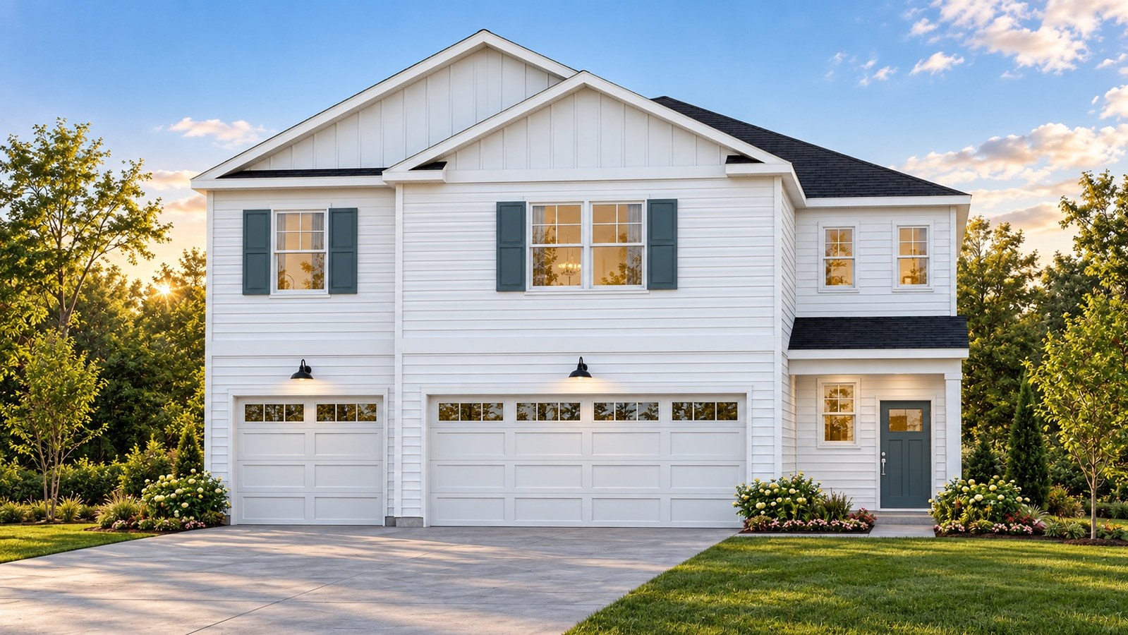 Guilford A Floorplan with white exterior in Laurel Grove new construction community in Guyton,GA