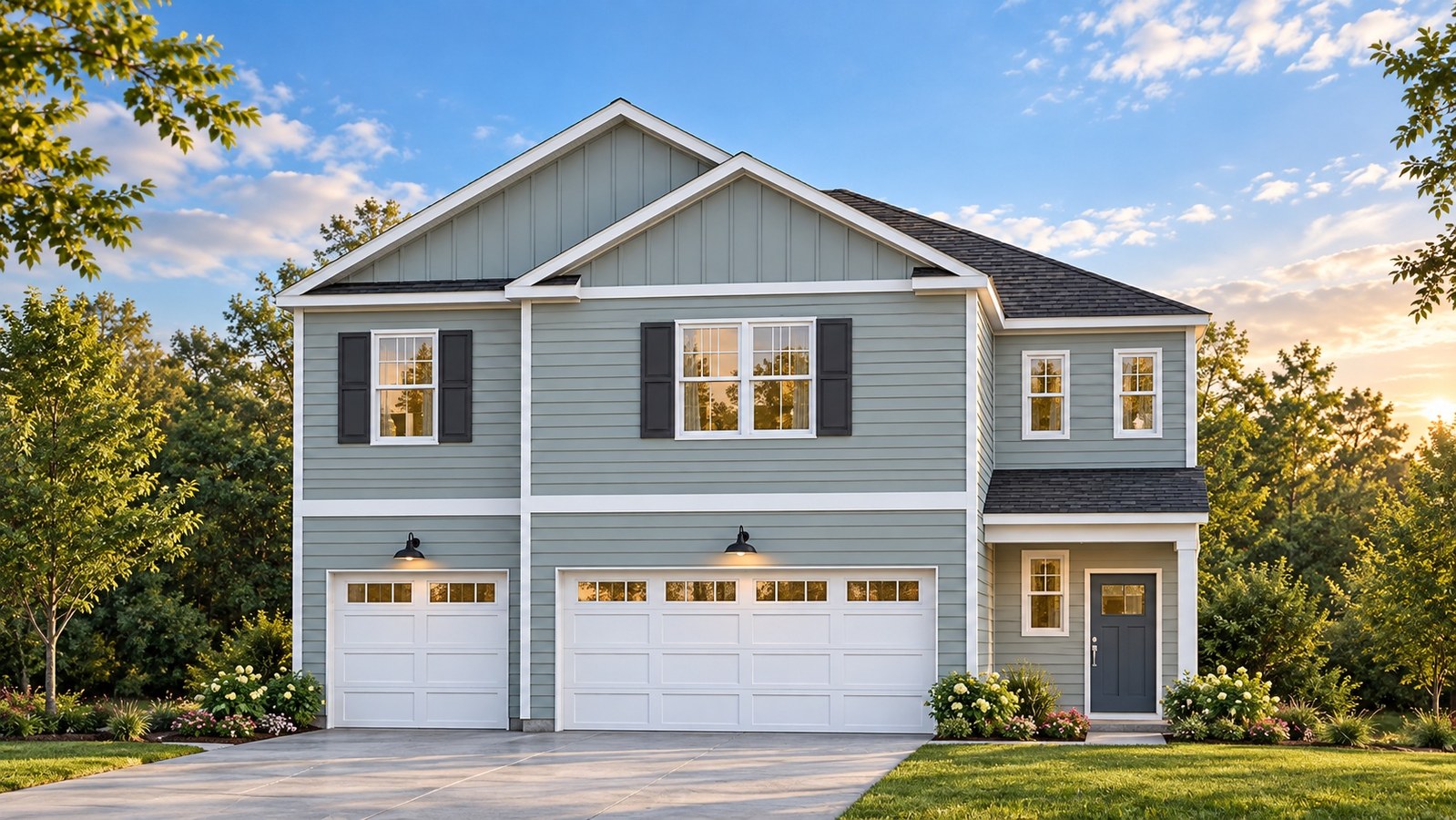 Guilford A Floorplan with blue exterior in Laurel Grove new construction community in Guyton,GA