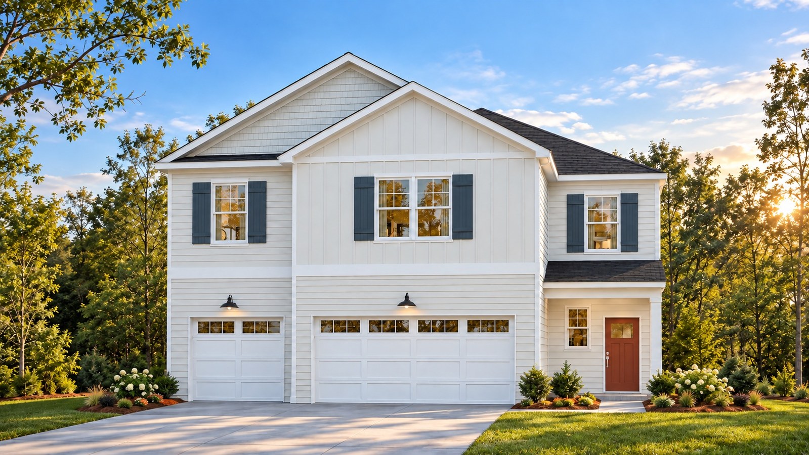 Guilford S Floorplan with white exterior in Laurel Grove new construction community in Guyton,GA
