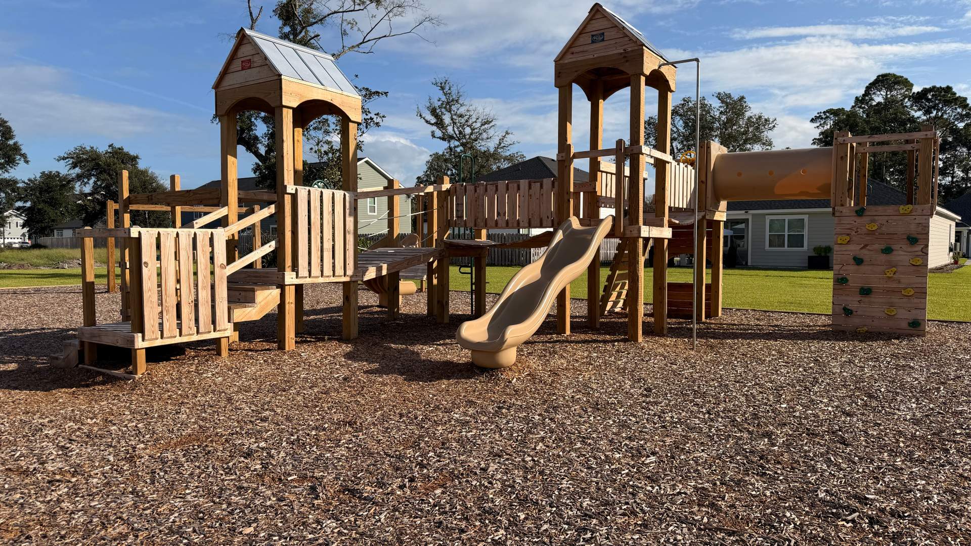 Children's playground with slides at Laurel Grove.