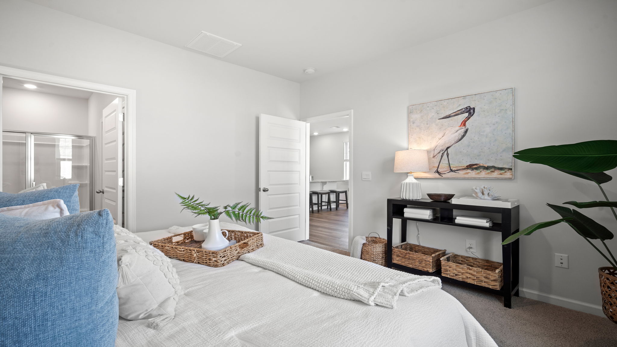 primary bedroom staged