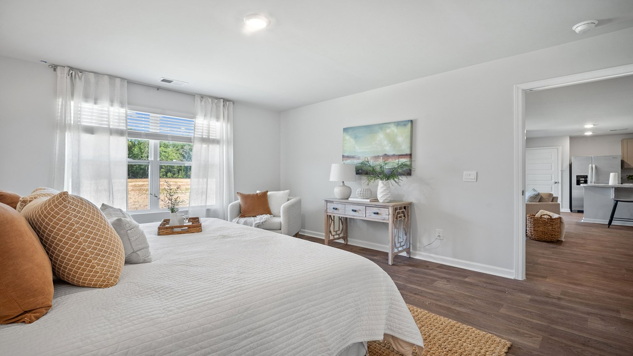 primary bedroom staged