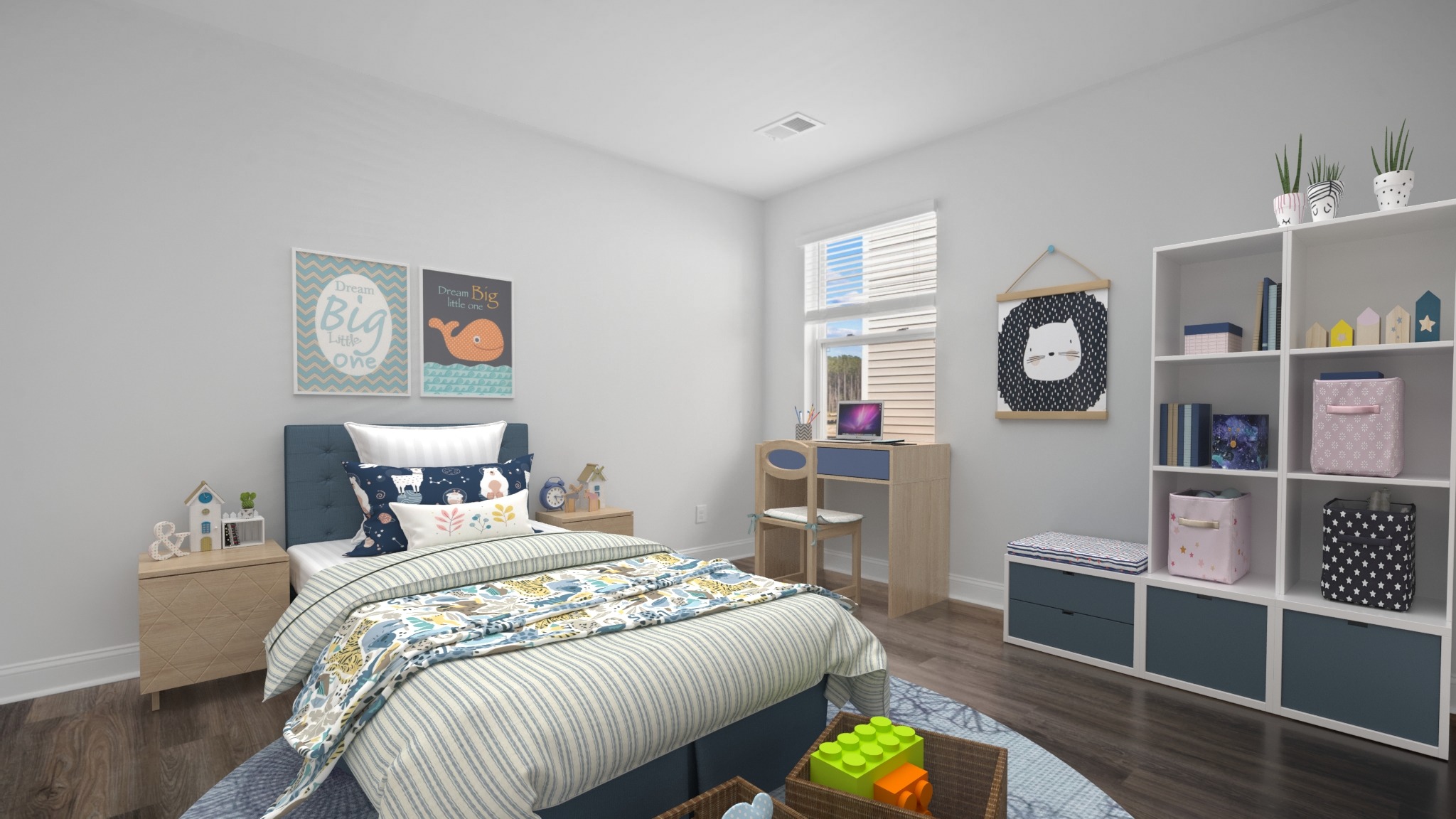 Bedroom with carpeted floors and large single window for natural light.