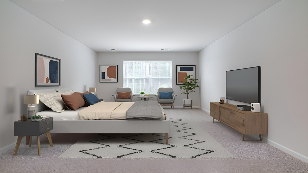 Guest bedroom with bed and side table