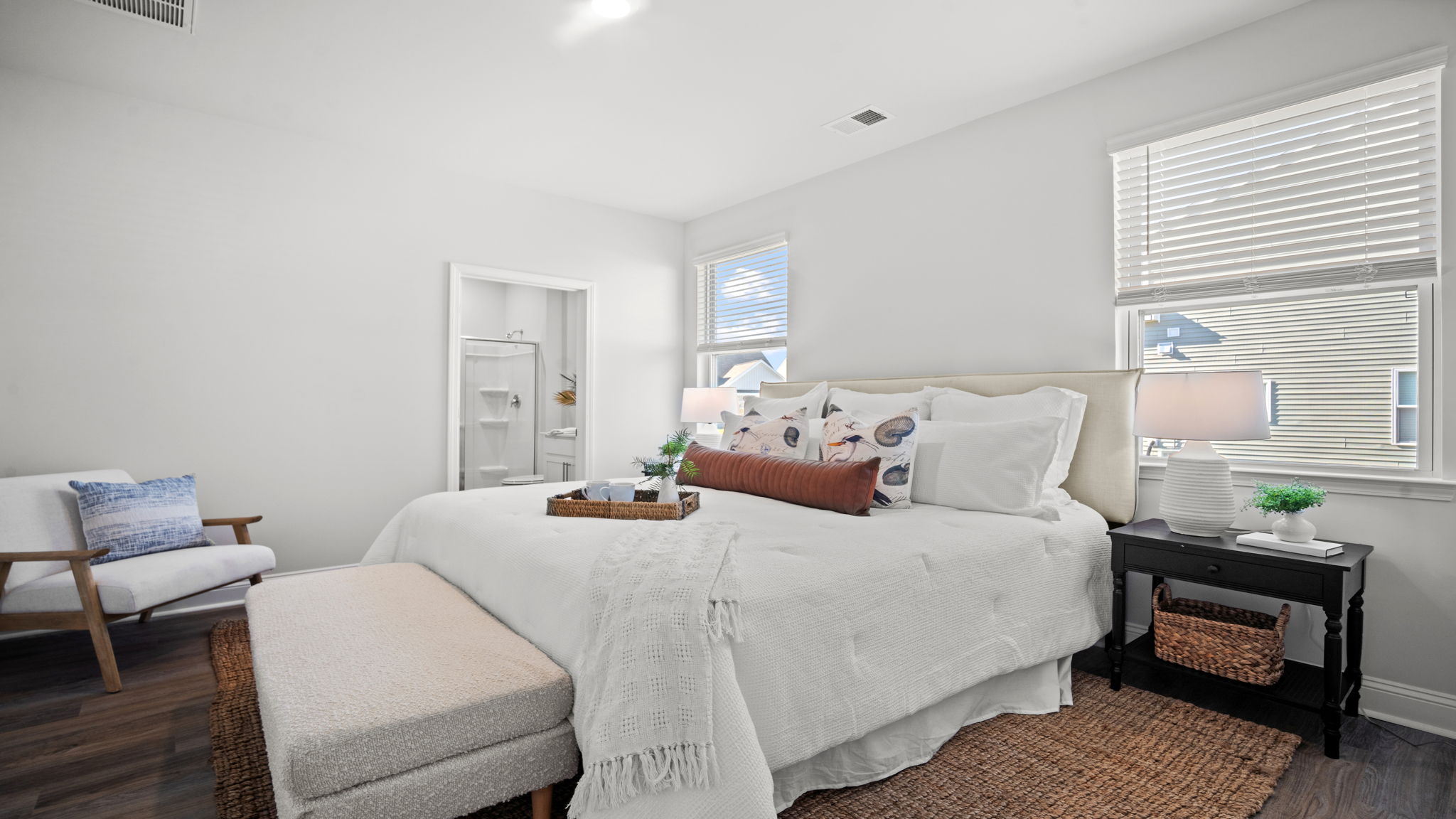 Luxurious primary suite offering privacy, comfort, and a peaceful retreat atmosphere.