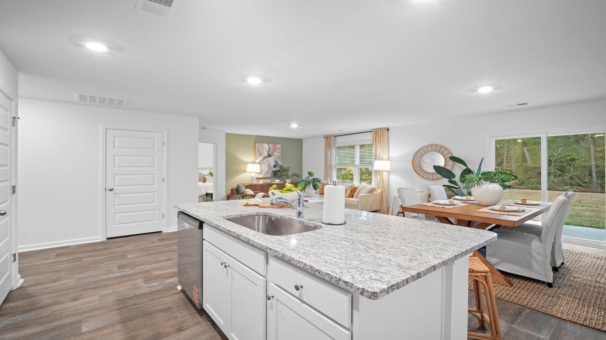 Kitchen island overlooking the living area