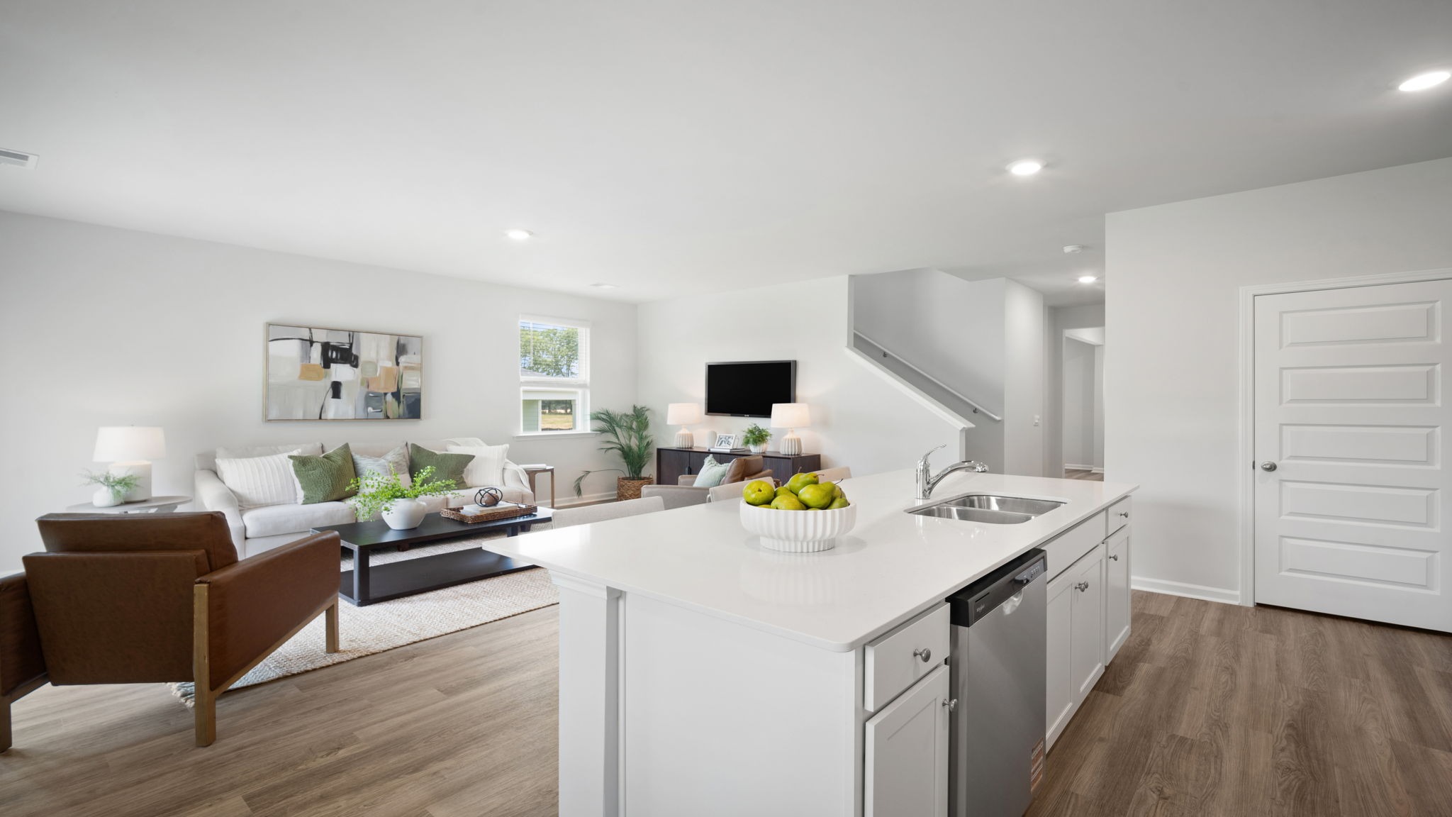 Kitchen island view of the living area