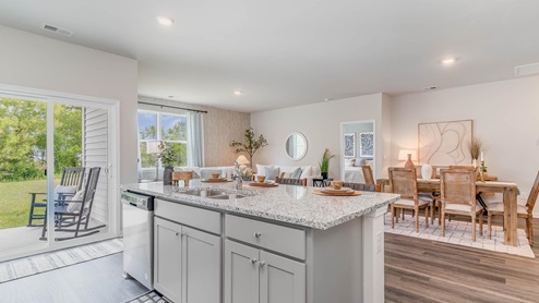 Kerry B Kitchen with gray cabinets and granite countertops