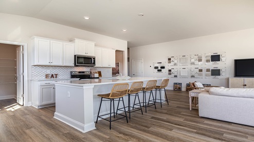 Kitchen with navy cabinets