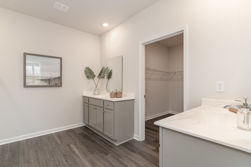 Dover primary bathroom with two single vanities