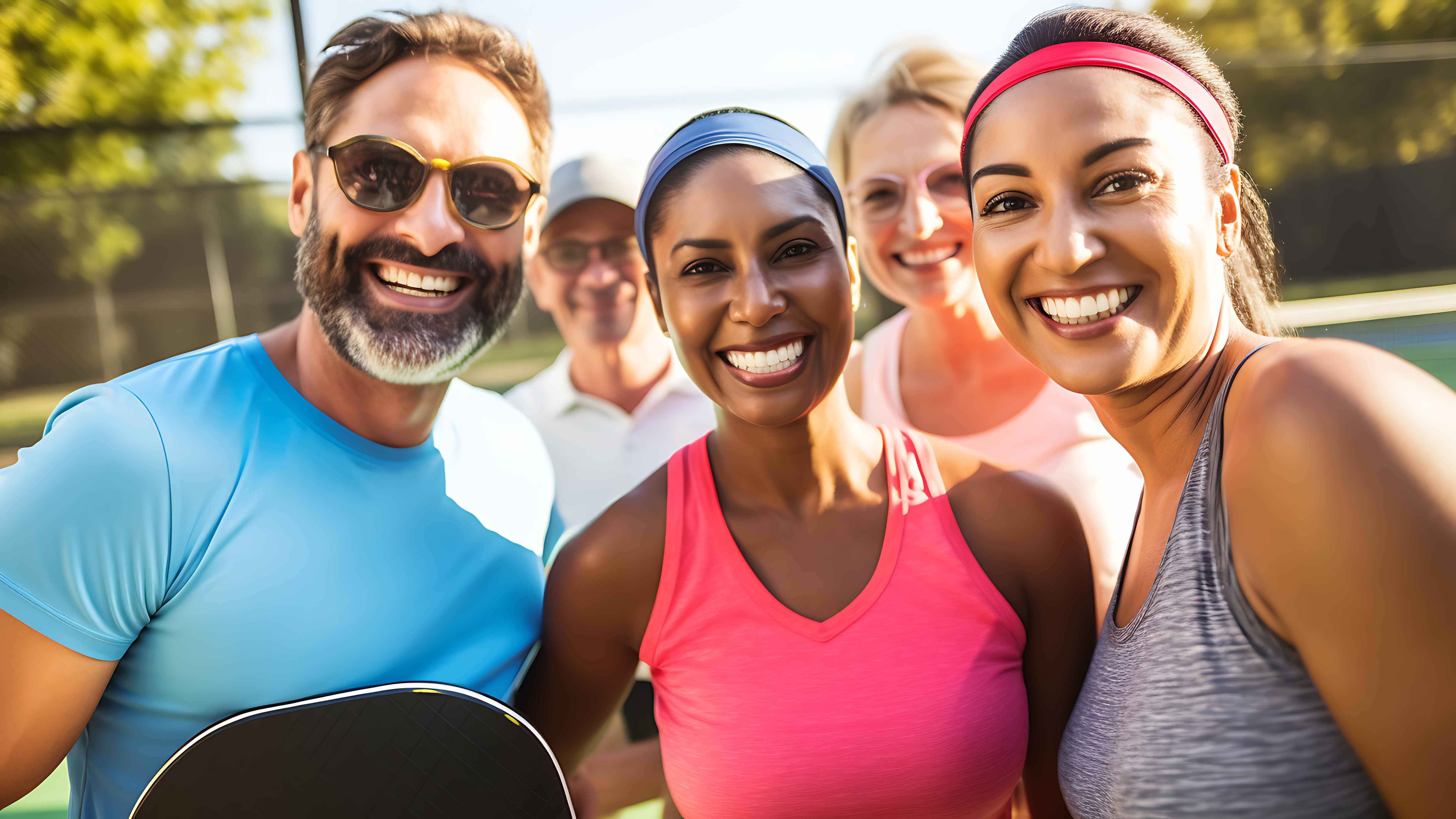 Friends playing pickleball