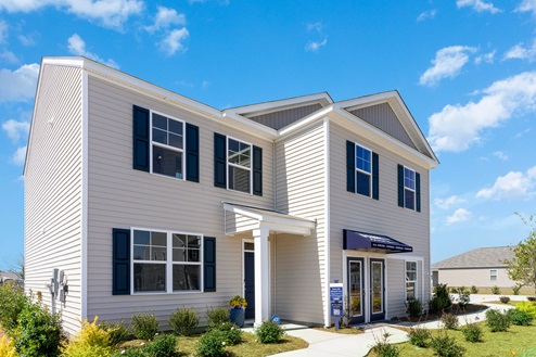 Galen exterior with vinyl siding and black shutters