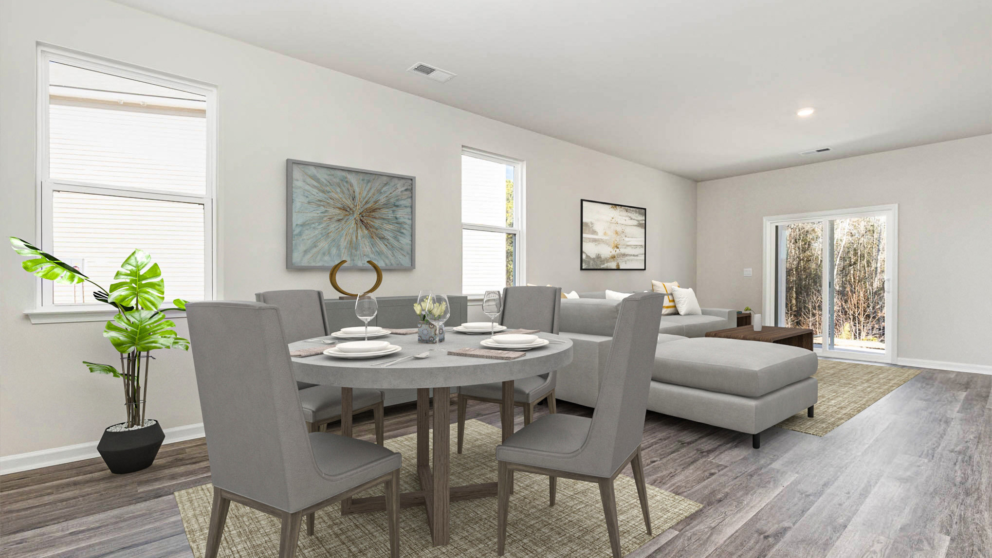 dining room with two windows